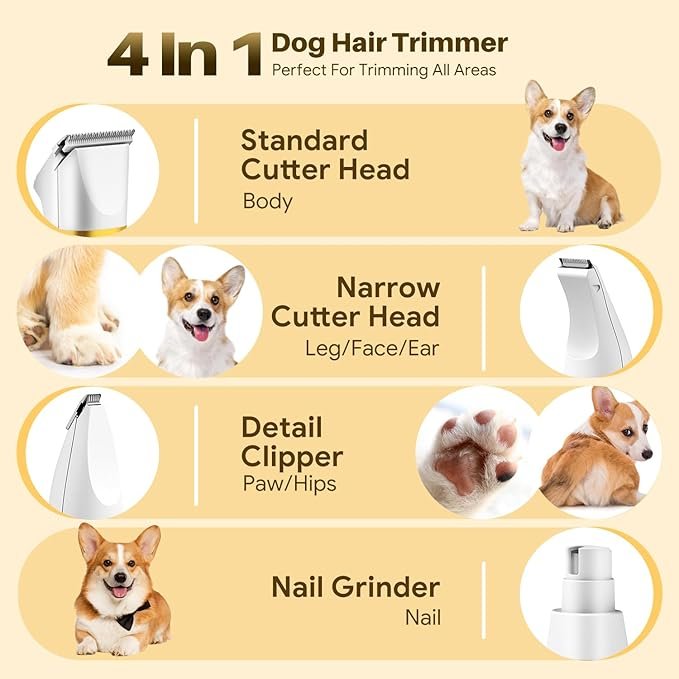 4-in-1 Small Dog Grooming Kit – Cordless Low-Noise Trimmer with Nail Grinder for Paws, Ears & Face - Image 2